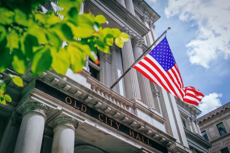 Government building with American flag